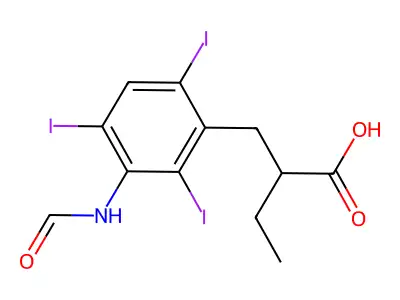 Hydrocinnamic acid, alpha-ethyl-3-(formamido)-2,4,6-triiodo- structure