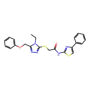 2-[[4-ethyl-5-(phenoxymethyl)-1,2,4-triazol-3-yl]sulfanyl]-N-(4-phenyl-1,3-thiazol-2-yl)acetamide structure