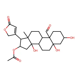 3beta,5,14,16beta-Tetrahydroxy-19-oxo-5betacard-20(22)-enolide 16-acetate structure