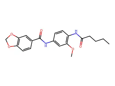 N-[3-methoxy-4-(pentanoylamino)phenyl]-1,3-benzodioxole-5-carboxamide structure