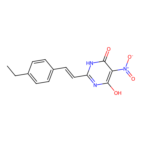 2-[(E)-2-(4-ethylphenyl)ethenyl]-6-hydroxy-5-nitropyrimidin-4(3H)-one structure
