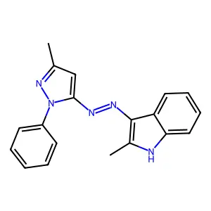 2-Methyl-3-(2-(3-methyl-1-phenyl-1H-pyrazol-5-yl)diazenyl)-1H-indole structure