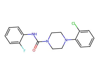 4-(2-chlorophenyl)-N-(2-fluorophenyl)piperazine-1-carboxamide structure
