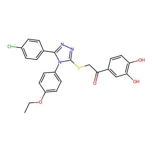 1-(3,4-dihydroxyphenyl)-2-[5-(4-chlorophenyl)-4-(4-ethoxyphenyl)(1,2,4-triazol -3-ylthio)]ethan-1-one structure