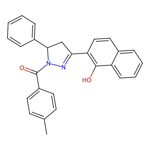 2-[1-(4-methylbenzoyl)-5-phenylpyrazolidin-3-ylidene]naphthalen-1-one structure