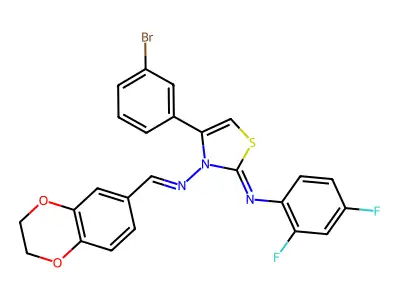 4-(3-Bromophenyl)-2-[(2,4-difluorophenyl)imino]-N-[(2,3-dihydro-1,4-benzodioxin-6-yl)methylene]-3(2H)-thiazolamine structure