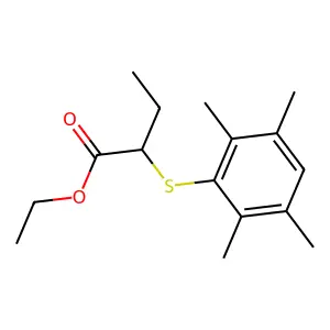 Butyric acid, 2-((2,3,5,6-tetramethylphenyl)thio)-, ethyl ester structure