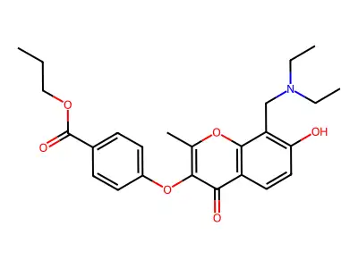 8-[(diethylazaniumyl)methyl]-2-methyl-4-oxo-3-(4-propoxycarbonylphenoxy)chromen-7-olate structure