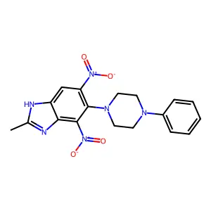 2-Methyl-5,7-dinitro-6-(4-phenylpiperazin-1-yl)-1H-benzimidazole structure