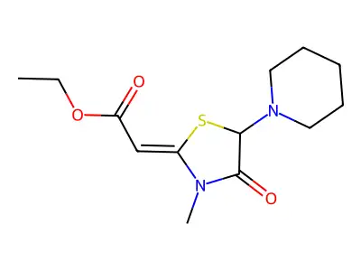 Ethyl 2-(3-methyl-4-oxo-5-piperidin-1-yl-1,3-thiazolidin-2-ylidene)acetate structure
