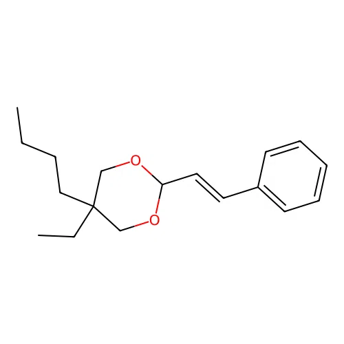 5-butyl-5-ethyl-2-[(E)-2-phenylethenyl]-1,3-dioxane structure