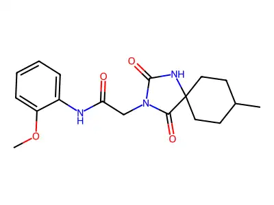 N-(2-methoxyphenyl)-2-(8-methyl-2,4-dioxo-1,3-diazaspiro[4.5]dec-3-yl)acetamide structure