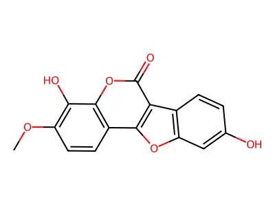 4,9-Dihydroxy-3-methoxy-6H-benzofuro(3,2-c)(1)benzopyran-6-one structure