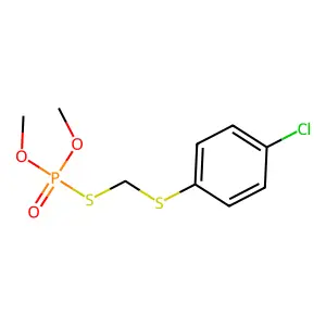 O,O-dimethyl S-(((4-chlorophenyl)thio)methyl) phosphorothioate structure
