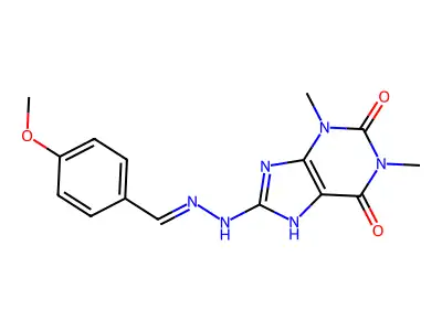 8-[2-[(4-methoxyphenyl)methylidene]hydrazinyl]-1,3-dimethyl-7H-purine-2,6-dione structure