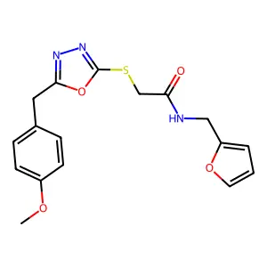 N-(2-furylmethyl)-2-{[5-(4-methoxybenzyl)-1,3,4-oxadiazol-2-yl]thio}acetamide structure