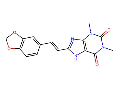8-(2-(Benzo[d][1,3]dioxol-5-yl)vinyl)-1,3-dimethyl-1H-purine-2,6(3H,7H)-dione structure
