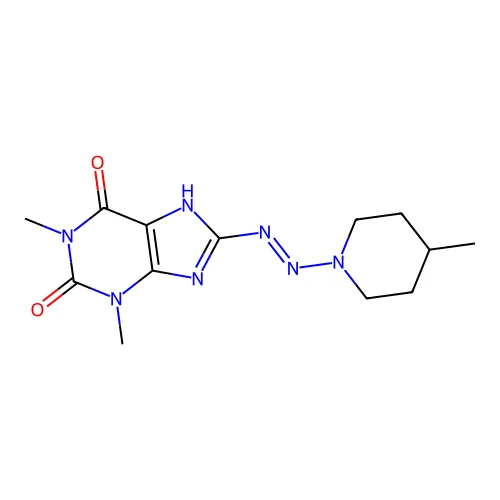 1,3-dimethyl-8-[(4-methylpiperidin-1-yl)diazenyl]-7H-purine-2,6-dione structure