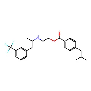 Ethanol, 2-(alpha-methyl-m-trifluoromethylphenethylamino)-, p-isobutylbenzoate structure