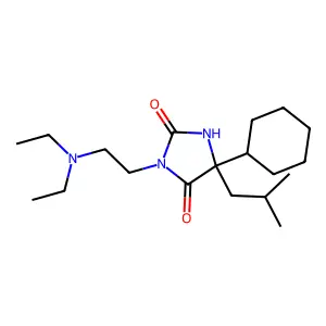5-Cyclohexyl-3-[2-(diethylamino)ethyl]-5-(2-methylpropyl)imidazolidine-2,4-dione structure
