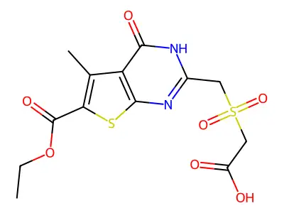 2-{[6-(ethoxycarbonyl)-5-methyl-4-oxo-3H,4H-thieno[2,3-d]pyrimidin-2-yl]methanesulfonyl}acetic acid structure