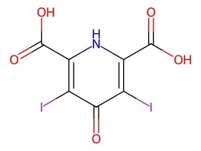 1,4-Dihydro-3,5-diiodo-4-oxopyridine-2,6-dicarboxylic acid structure
