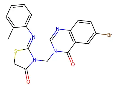 6-Bromo-3-((4-oxo-2-(o-tolylimino)-3-thiazolidinyl)methyl)-4(3H)-quinazolinone structure