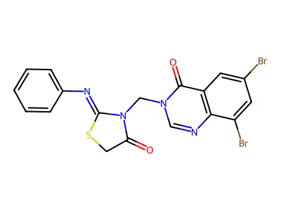6,8-Dibromo-3-((4-oxo-2-phenylimino-3-thiazolidinyl)methyl)-4(3H)-quinazolinone structure