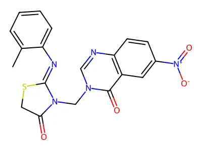 6-Nitro-3-((2-(o-tolylimino)-4-oxo-3-thiazolidinyl)methyl)-4(3H)-quinazolinone structure