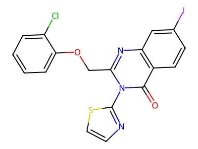 4(3H)-Quinazolinone, 2-((2-chlorophenoxy)methyl)-7-iodo-3-(2-thiazolyl)- structure