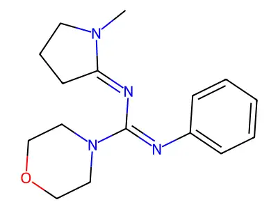 N-(1-methylpyrrolidin-2-ylidene)-N'-phenylmorpholine-4-carboximidamide structure