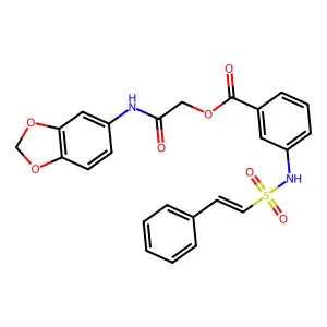 [(1,3-Dioxaindan-5-yl)carbamoyl]methyl 3-(2-phenylethenesulfonamido)benzoate structure