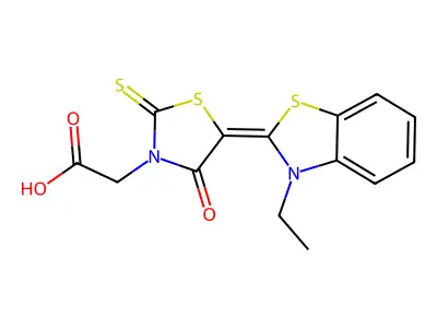 5-(3-Ethylbenzothiazol-2(3H)-ylidene)-4-oxo-2-thioxothiazolidin-3-acetic acid structure
