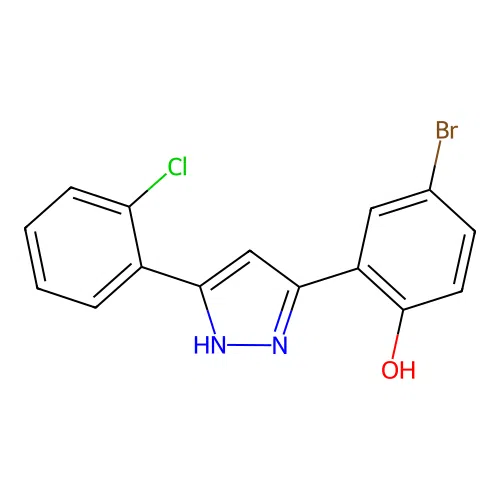 4-bromo-2-[5-(2-chlorophenyl)-1H-pyrazol-3-yl]phenol structure