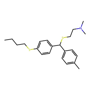 Ethylamine, 2-((p-(butylthio)-alpha-(p-tolyl)benzyl)thio)-N,N-dimethyl- structure