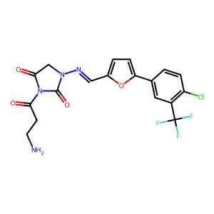 3-(3-Aminopropanoyl)-1-(((5-(4-chloro-3-(trifluoromethyl)phenyl)furan-2-yl)methylene)amino)imidazolidine-2,4-dione structure