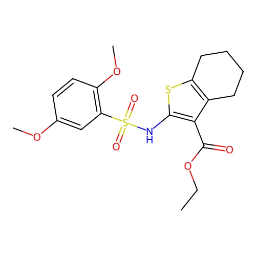 ethyl 2-(2,5-dimethoxybenzenesulfonamido)-4,5,6,7-tetrahydro-1-benzothiophene-3-carboxylate structure