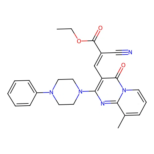 (E)-ethyl 2-cyano-3-(9-methyl-4-oxo-2-(4-phenylpiperazin-1-yl)-4H-pyrido[1,2-a]pyrimidin-3-yl)acrylate structure