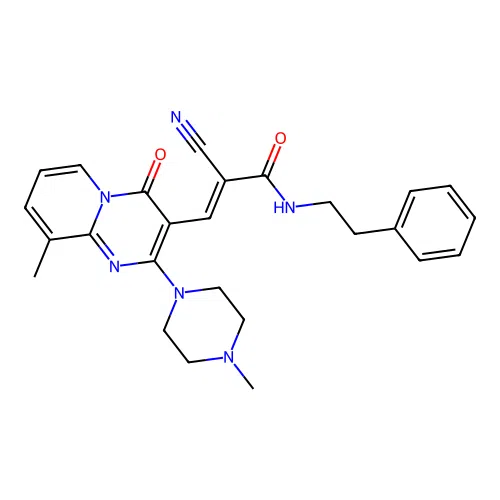 (2E)-2-cyano-3-[9-methyl-2-(4-methylpiperazin-1-yl)-4-oxo-4H-pyrido[1,2-a]pyrimidin-3-yl]-N-(2-phenylethyl)prop-2-enamide structure