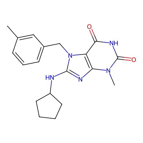 8-(cyclopentylamino)-3-methyl-7-(3-methylbenzyl)-1H-purine-2,6(3H,7H)-dione structure