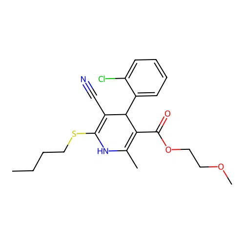 2-methoxyethyl 6-(butylsulfanyl)-4-(2-chlorophenyl)-5-cyano-2-methyl-1,4-dihydropyridine-3-carboxylate structure
