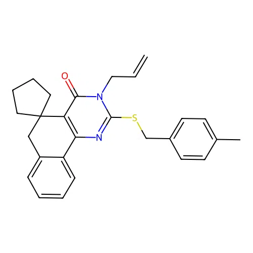 3-allyl-2-((4-methylbenzyl)thio)-3H-spiro[benzo[h]quinazoline-5,1'-cyclopentan]-4(6H)-one structure