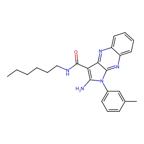 2-amino-N-hexyl-1-(3-methylphenyl)-1H-pyrrolo[2,3-b]quinoxaline-3-carboxamide structure