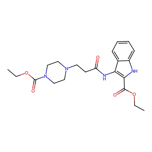 ethyl 3-({3-[4-(ethoxycarbonyl)piperazin-1-yl]propanoyl}amino)-1H-indole-2-carboxylate structure