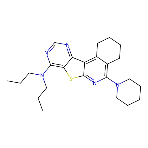 5-(piperidin-1-yl)-N,N-dipropyl-1,2,3,4-tetrahydropyrimido[4',5':4,5]thieno[2,3-c]isoquinolin-8-amine structure