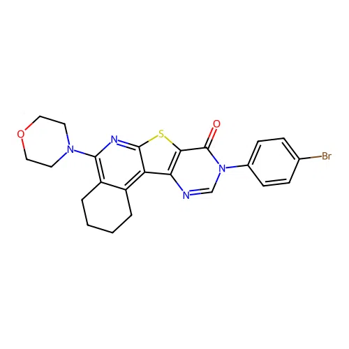 9-(4-bromophenyl)-5-morpholino-1,2,3,4-tetrahydropyrimido[4',5':4,5]thieno[2,3-c]isoquinolin-8(9H)-one structure
