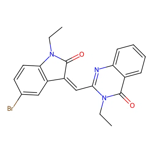 (Z)-2-((5-bromo-1-ethyl-2-oxoindolin-3-ylidene)methyl)-3-ethylquinazolin-4(3H)-one structure