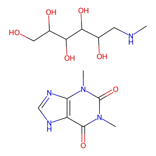 1,3-dimethyl-7H-purine-2,6-dione; 6-(methylamino)hexane-1,2,3,4,5-pentol structure