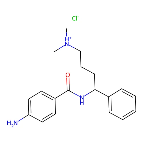 Benzamide, p-amino-N-(alpha-(3-(dimethylamino)propyl)benzyl)-, hydrochloride structure
