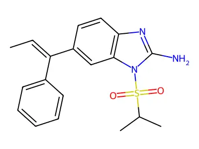 6-(1-Phenylprop-1-enyl)-1-propan-2-ylsulfonylbenzimidazol-2-amine structure